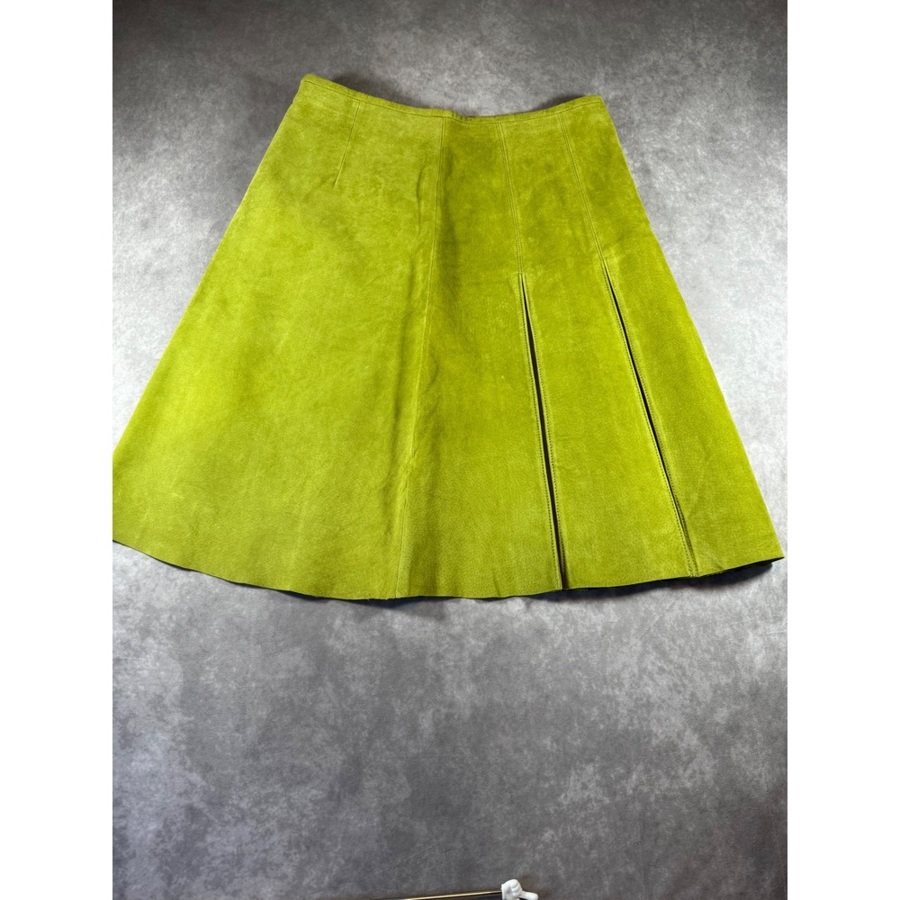 J.G. Hook Womens Lime Green Suede Leather A-Line Pleated Midi Skirt Size 10